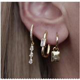 925 Silver Earring Zircon Square Star Pendant Drop Earring