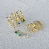 925 Silver Green CZ Zircon Pendant Earrings Sparkling Crystal Pave Circle