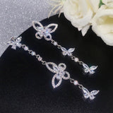 Noble Silver Butterfly Drop Zircon Tassel Dangle Earrings