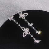 Noble Silver Butterfly Drop Zircon Tassel Dangle Earrings