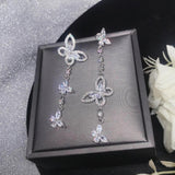 Noble Silver Butterfly Drop Zircon Tassel Dangle Earrings