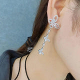 Noble Silver Butterfly Drop Zircon Tassel Dangle Earrings