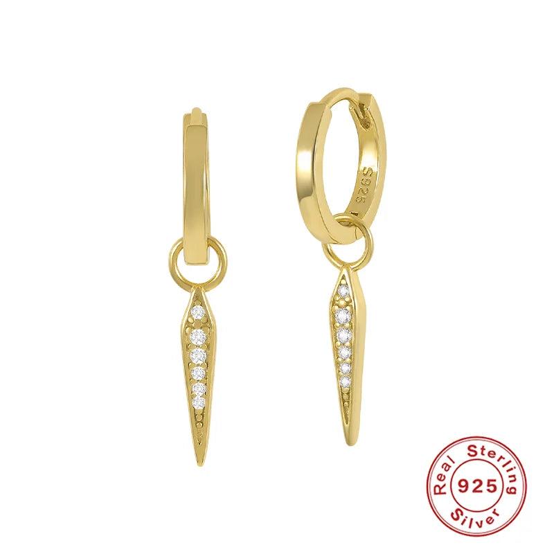 925 Sterling Silver Triangular Zircon Willow Nail Pendant Earring