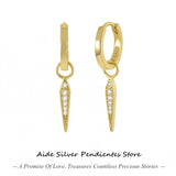 925 Sterling Silver Triangular Zircon Willow Nail Pendant Earring
