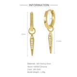 925 Sterling Silver Triangular Zircon Willow Nail Pendant Earring