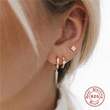 925 Sterling Silver Triangular Zircon Willow Nail Pendant Earring