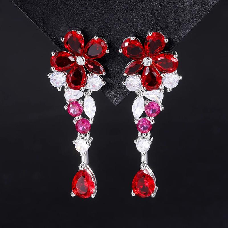 Ruby Drop Earrings for Women High Carbon Diamond Party Wedding Jewelry