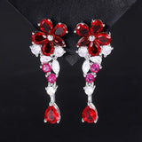 Ruby Drop Earrings for Women High Carbon Diamond Party Wedding Jewelry