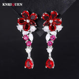 Ruby Drop Earrings for Women High Carbon Diamond Party Wedding Jewelry