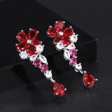 Ruby Drop Earrings for Women High Carbon Diamond Party Wedding Jewelry