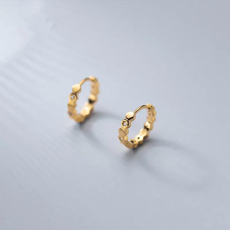 925 Silver Hexagon Zircon Hoop Earrings Gothic Ear Buckle