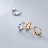 925 Silver Hexagon Zircon Hoop Earrings Gothic Ear Buckle