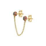 Rainbow CZ Double Piercing Earring with Tassel Chain 925 Sterling Silver