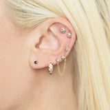 Rainbow CZ Double Piercing Earring with Tassel Chain 925 Sterling Silver