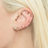 Rainbow CZ Double Piercing Earring with Tassel Chain 925 Sterling Silver