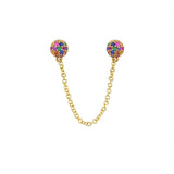Rainbow CZ Double Piercing Earring with Tassel Chain 925 Sterling Silver
