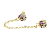 Rainbow CZ Double Piercing Earring with Tassel Chain 925 Sterling Silver