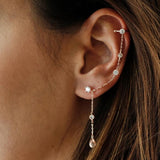 925 Silver Tassel Chain Earrings with CZ Geometric Charm