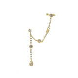 925 Silver Tassel Chain Earrings with CZ Geometric Charm