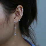 925 Silver Tassel Chain Earrings with CZ Geometric Charm