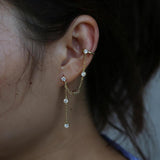 925 Silver Tassel Chain Earrings with CZ Geometric Charm