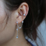 925 Silver Tassel Chain Earrings with CZ Geometric Charm