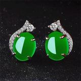925 Sterling Silver Green Jade Stud Earrings Lady Round Emerald Gemstone