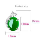 925 Sterling Silver Green Jade Stud Earrings Lady Round Emerald Gemstone