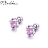 925 Silver Pink CZ Flower Stud Earrings for Women Girls Kids