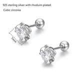 925 Silver Pink CZ Flower Stud Earrings for Women Girls Kids