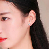 925 Silver Pink CZ Flower Stud Earrings for Women Girls Kids