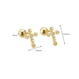 925 Silver CZ Cross Studs Earrings Geometric Crucifix Aretes Jewelry