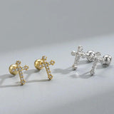 925 Silver CZ Cross Studs Earrings Geometric Crucifix Aretes Jewelry