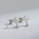 925 Silver CZ Cross Studs Earrings Geometric Crucifix Aretes Jewelry