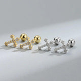 925 Silver CZ Cross Studs Earrings Geometric Crucifix Aretes Jewelry