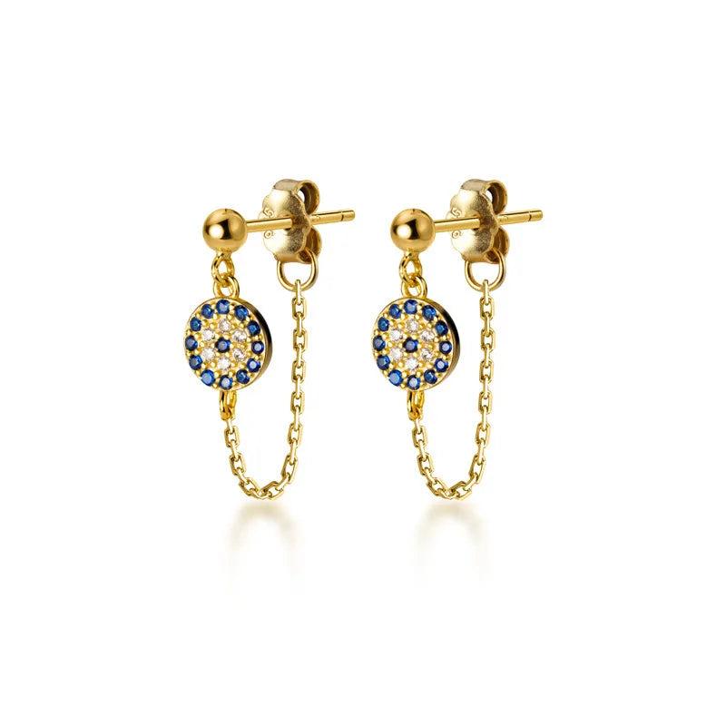 925 Silver Bohemian Demon Eye Zircon Tassel Stud Earrings for Women