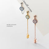 925 Silver Bohemian Demon Eye Zircon Tassel Stud Earrings for Women