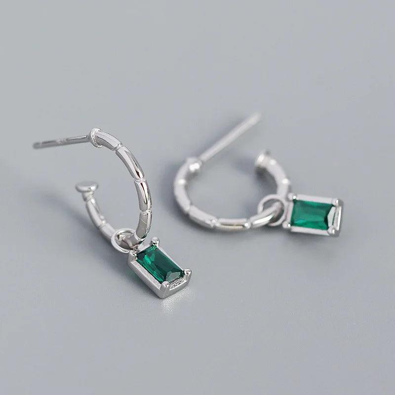 925 Silver Green & Clear Zircon Dangle Earrings for Women