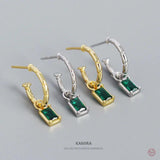 925 Silver Green & Clear Zircon Dangle Earrings for Women
