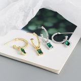 925 Silver Green & Clear Zircon Dangle Earrings for Women
