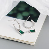 925 Silver Green & Clear Zircon Dangle Earrings for Women
