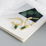 925 Silver Green & Clear Zircon Dangle Earrings for Women