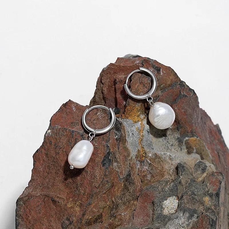 Sterling Silver Circle & Baroque Pearl Hoop Earrings