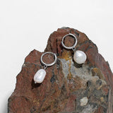 Sterling Silver Circle & Baroque Pearl Hoop Earrings
