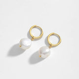 Sterling Silver Circle & Baroque Pearl Hoop Earrings