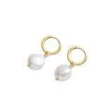 Sterling Silver Circle & Baroque Pearl Hoop Earrings