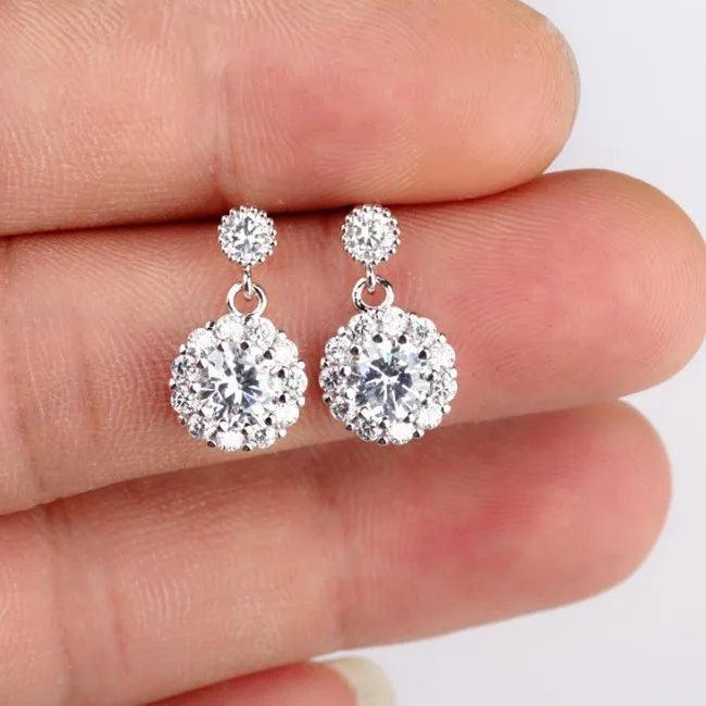 925 Silver Zircon Inlaid Earrings Austrian Crystal Jewelry