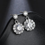 925 Silver Zircon Inlaid Earrings Austrian Crystal Jewelry