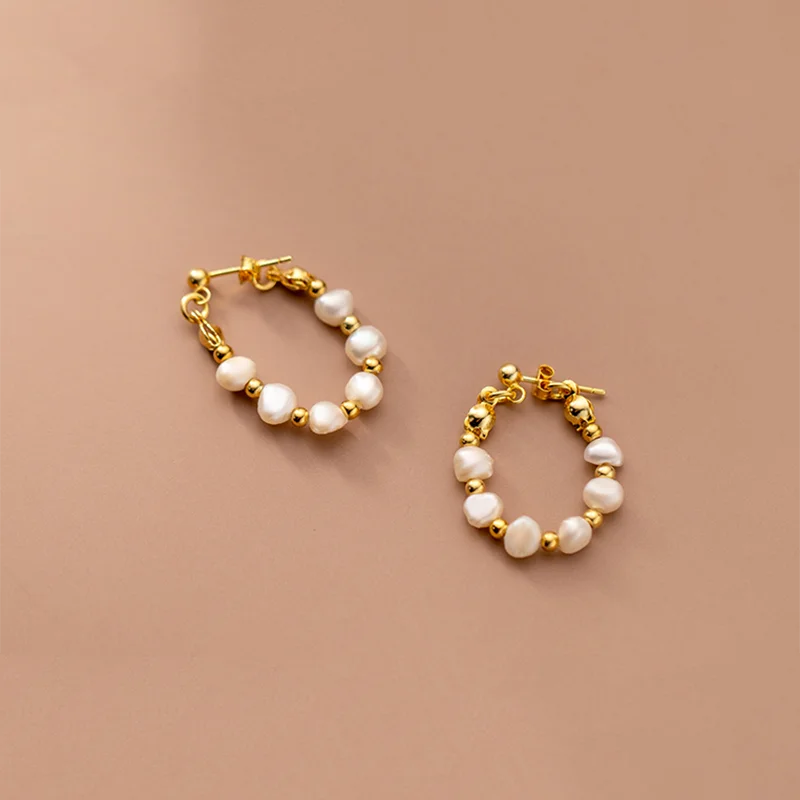925 Silver Vintage Baroque Pearl Huggie Stud Earrings