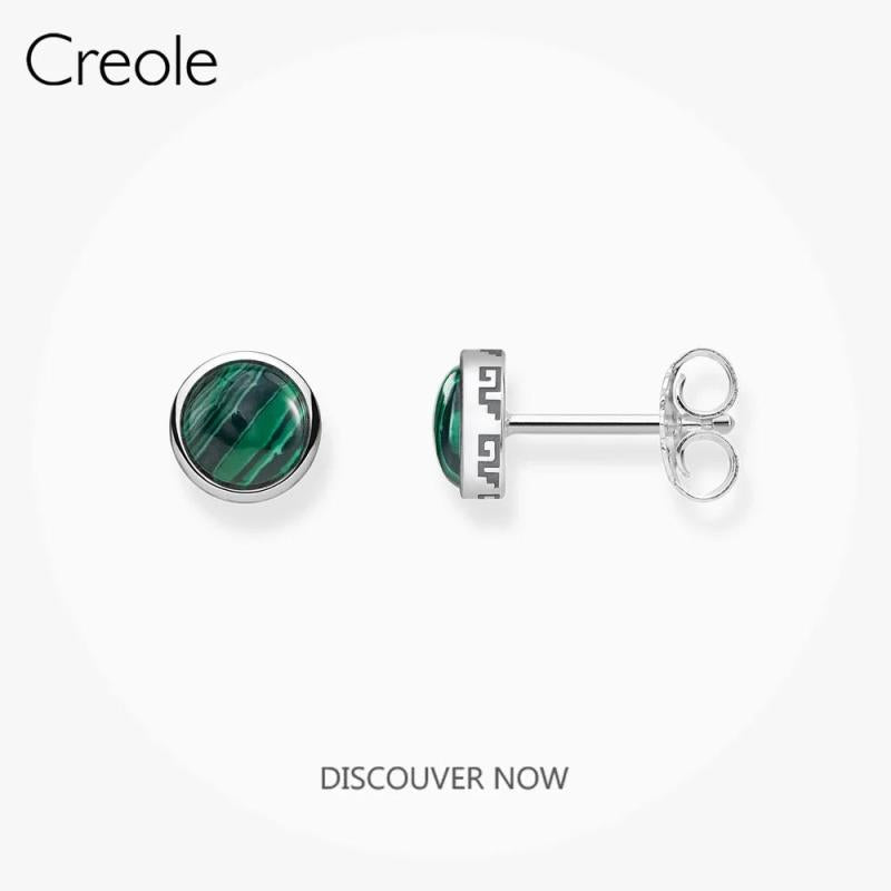 Round Stone Ear Stud Earrings, 925 Sterling Silver Jewelry